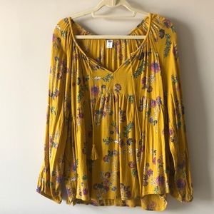 Mustard Floral Peasant Top